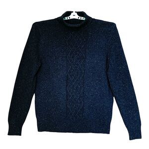 Sonoma Women’s Chunky Sweater XL Steel Blue Cotton Blend Ribbed Hem Turtle Neck